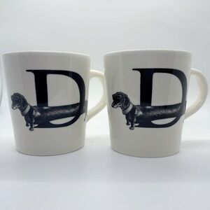 Williams Sonoma Set of 2 Rory Dobner Diamond Dog Dachshund Collectable Mugs